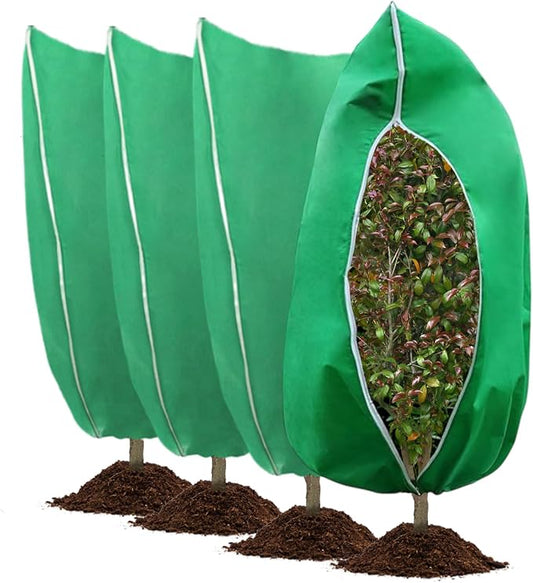 Ideal Swan 4 Pack Plant Covers Freeze Protection for Winter, Winter Plant Cover with Zipper Drawstring Frost Cloths for Outdoor Plants, Winter Tree Covers Freeze Protection (23.6" x 31.5",Green)