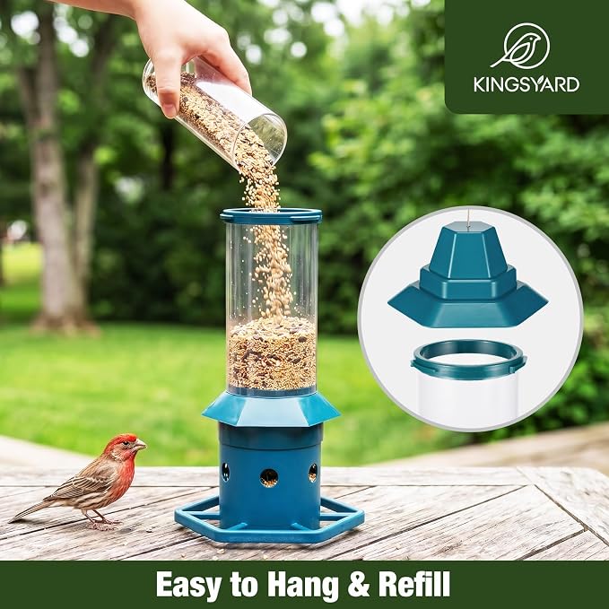 Kingsyard Squirrel-Proof Bird Feeder with Adjustable Weight-Activated Perch, Wild Bird Feeders for Outdoors Hanging, Weatherproof & 4 lb Large Seed Capacity, Dark Green