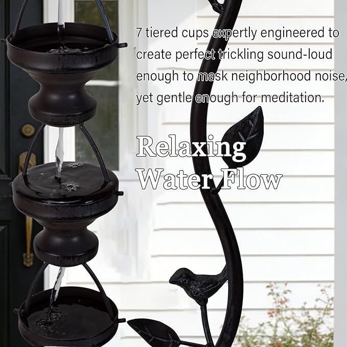42" Water Fountain 7-Tiers Outdoor Indoor Floor Standing Waterfall Metal Water Flow for Patio Yard Porch Garden Home Decor