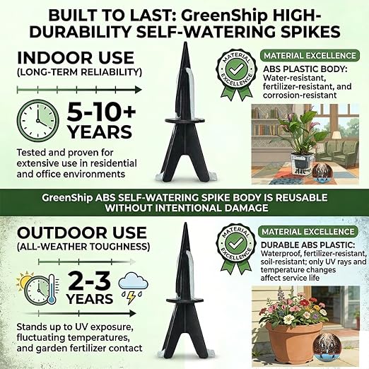 GreenShip 4 Pack Self Watering Planter Insert Watering Spikes, Watering Stakes with Wicking Rope, Plant Spikes for Indoor Outdoor Plants, Vacation Plant Watering Device for Planter Height 12" to 17"