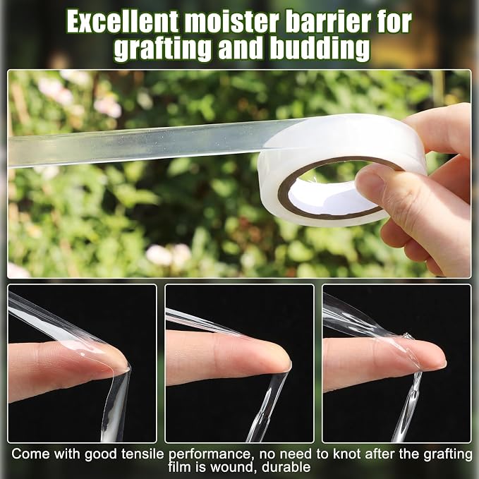 Tenceur 12 Rolls 0.5"x1080" Nursery Grafting Tapes Nursery Moisture Barrier Stretchable Garden Grafting Film Self Adhesive Plants Repair Tapes for Fruit Trees, Plants, Broken Stem, Floral