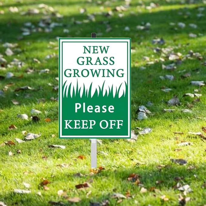 New Grass Growing Please Stay Out Of Yard Sign With Stakes(8 * 12in) Rustproof Reflective Aluminum Keep Off Grass Lawn Sign Stand for Home Garden