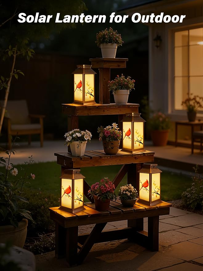 Guhope Birthday Gifts for Women Mom Grandma Men, Solar Lanterns Outdoor Waterproof Hanging Garden Decor with Cardinal Pattern Outdoor Solar Lights for Garden Lawn Yard Patio Porch (Cardinal)