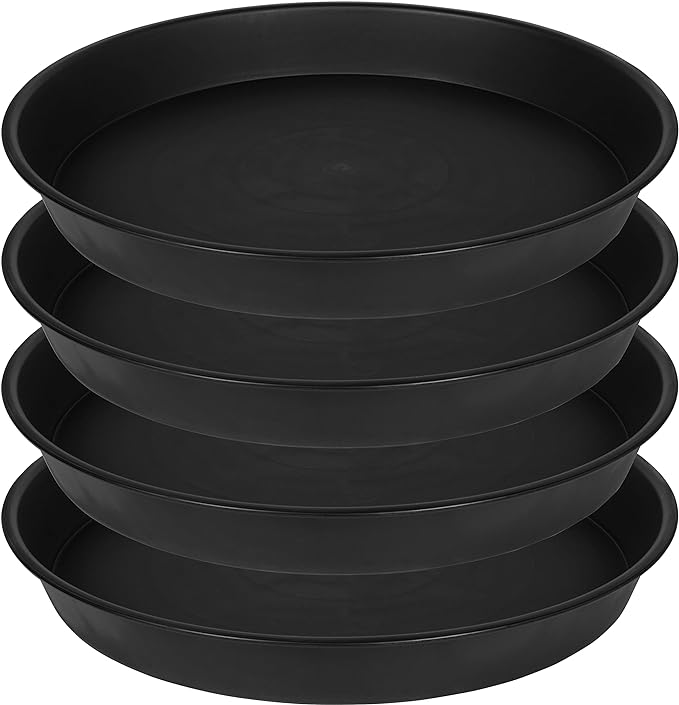 4 Pack of 14 inch Plant Saucer, Heavy Duty Plant Saucer 14 inch Round, Plastic Plant Water Tray for Pots, Plant Saucers for Indoors, Bird Bath Bowls, Pot Trays for Planter 12"/13"/14" (Black)