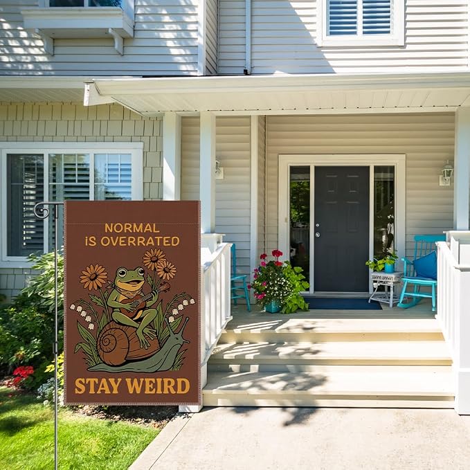 Perfectinsoy Normal is Overrated Stay Weird Funny Garden Flag, Inclusion Equality Human Rights Yard Banner, Sarcastic Humor Frog Flags, Welcome Yard Farmhouse Patio Lawn Spring Summer Outdoor Decor