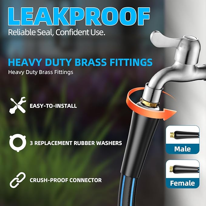 Besiter Short Garden Hose 5FT: Water Hose with Sturdy Brass Fittings - Flexible Lightweight Portable Leakproof Hose 5/8" - Hybrid Rubber Portable Hose for Garden, Car Washing, and Outdoor Cleaning