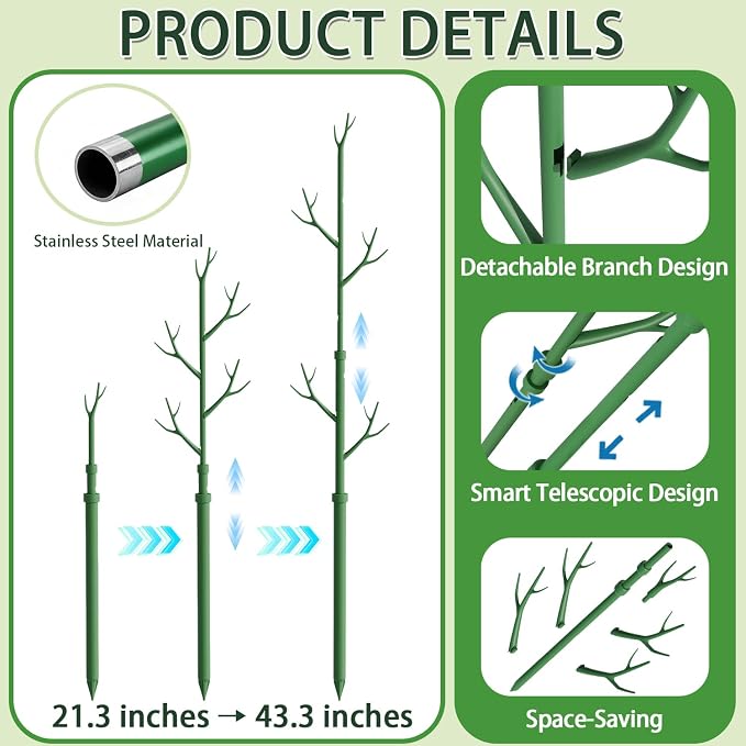 Telescoping Monstera Plant Support Stakes,17.3IN to 43.3IN Detachable Branch Plant Sticks Support Tall for Indoor Outdoor Climbing Plants,Adjustable Length Plant Accessories for Potted Plant-4 Pack