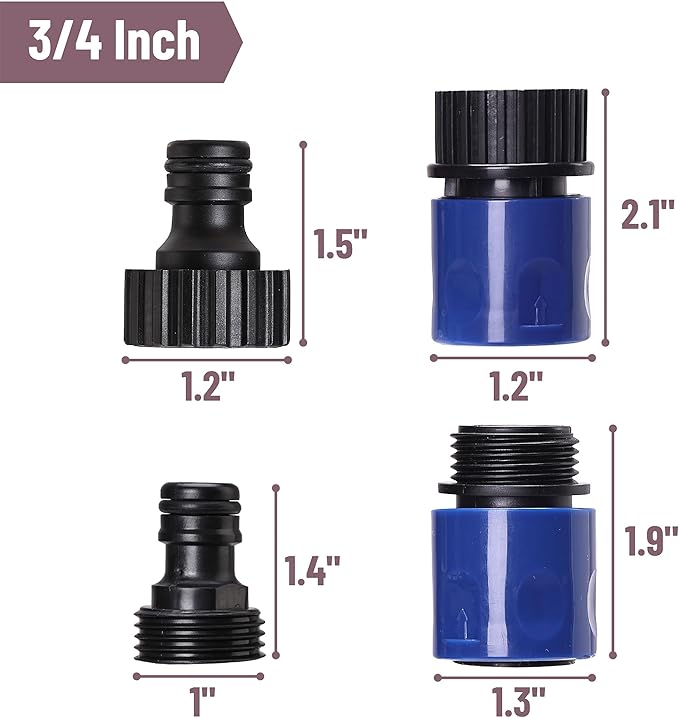 Bates- Garden Hose Quick Connectors, 4 Set, 3/4 Inch, Male and Female, Plastic Hose Connector, Garden Hose Quick Connect Hose Fittings, Water Hose Quick Connect Fittings, Quick Release Hose Connector