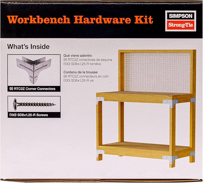 Simpson Strong-Tie WBSK - Workbench and Shelving Hardware Kit Featuring Rigid Tie RTC2Z Corner Connector & Wafer-Head Screws, Ideal for Woodworking & Home Improvement Projects