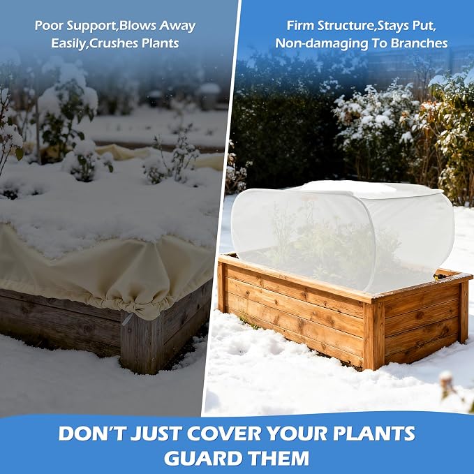 2Pcs Pop-Up Plant Winter Cover, Non-Woven Fabric Shelter with Stakes, Insulated Frost for Garden Beds, Lightweight and Foldable for Shrubs, Vegetables and Small Potted Fruit Trees(2Pcs 39x17x17")