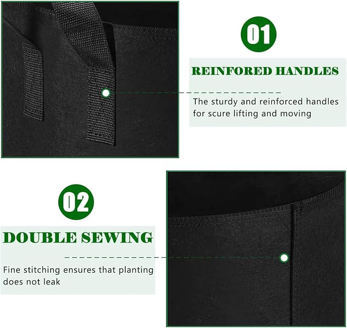 12-Pack 3 Gallon Plant Grow Bags Heavy Duty Thickened Nonwoven Fabric Pots with Handles