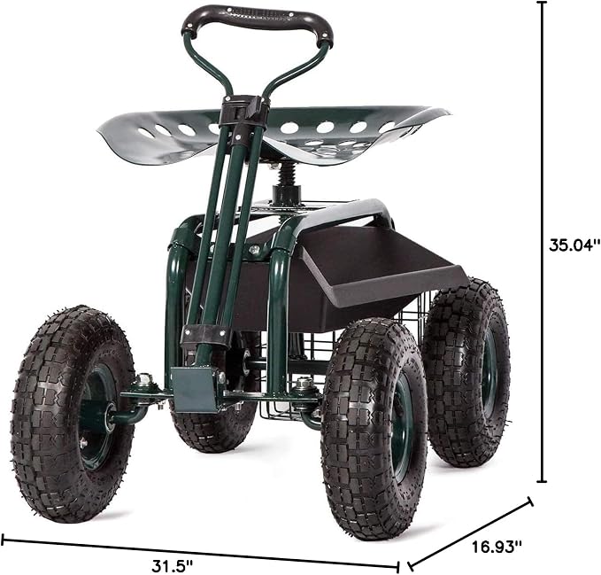 Garden Cart Rolling Work Seat with Tool Tray Heavy Duty Scooter Gardening Planting
