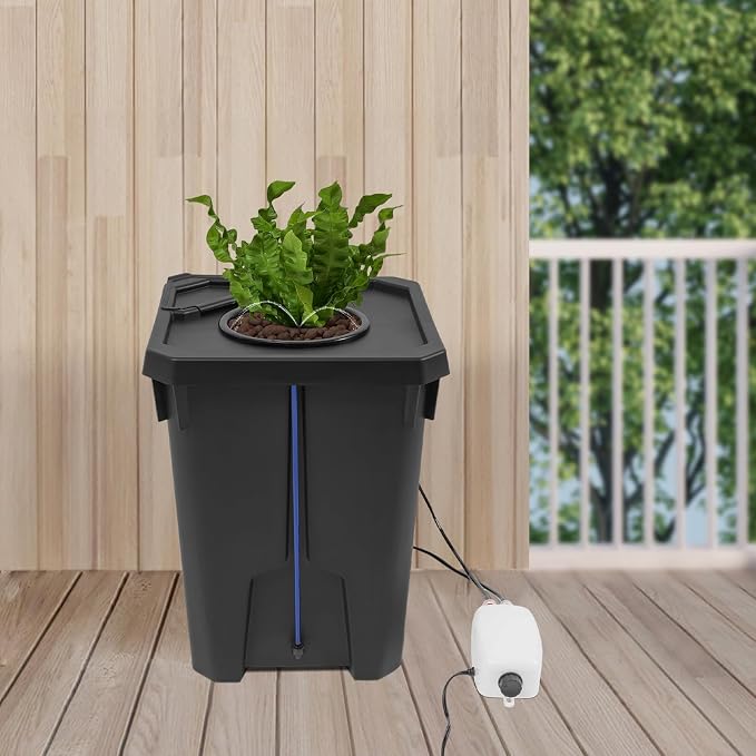 DWC Hydroponics Grow System 7.13 Gal Deep Water Culture Kit Auto Irrigation Sets w/8W 110V Air Pump, 12inch Bucket, Flippable Inspection Cover, for Indoor Gardening Vegetables (1 Buckets+7.13 Gal)