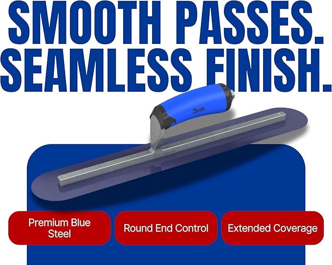 Bon 67-153 Steel City Finish Trowel - Round - Blue Steel - 18 X 3 - Comfort Grip
