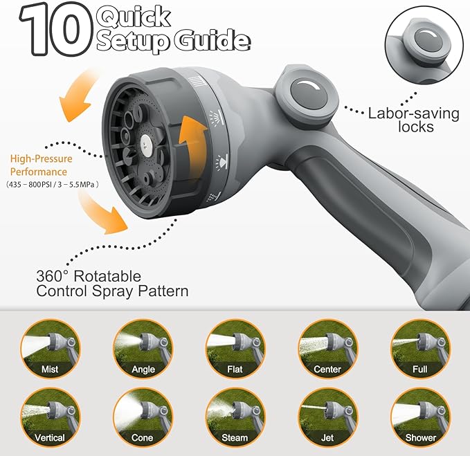 Retractable Garden Hose Reel, 1/2 in x 100 ft Wall Mounted Auto Rewind Hose Reel & Lock Any Length, 180° Swivel Bracket, Slow Return System, Brass Connector for Garden Watering, Car Washing