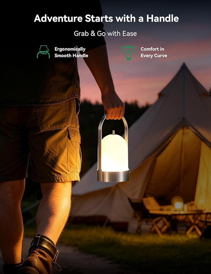 Tubicen Outdoor Table Lamp Portable Rechargeable Lamp Waterproof 4000mAh Battery Operated Lantern 4-Level Dimmable Cordless Touch Lamp for Bedroom Bathroom Patio Balcony Bar Camping Party, Nickel