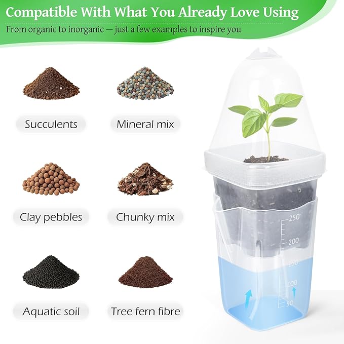 12 Pack 2.5" Self Watering Propagation Pots with Humidity Dome, Clear Plastic Seed Starter Cups, for Seedlings, Cuttings, Succulents, Herbs, Vegetables, with 12 Labels Included (Transparent 12 Pack)