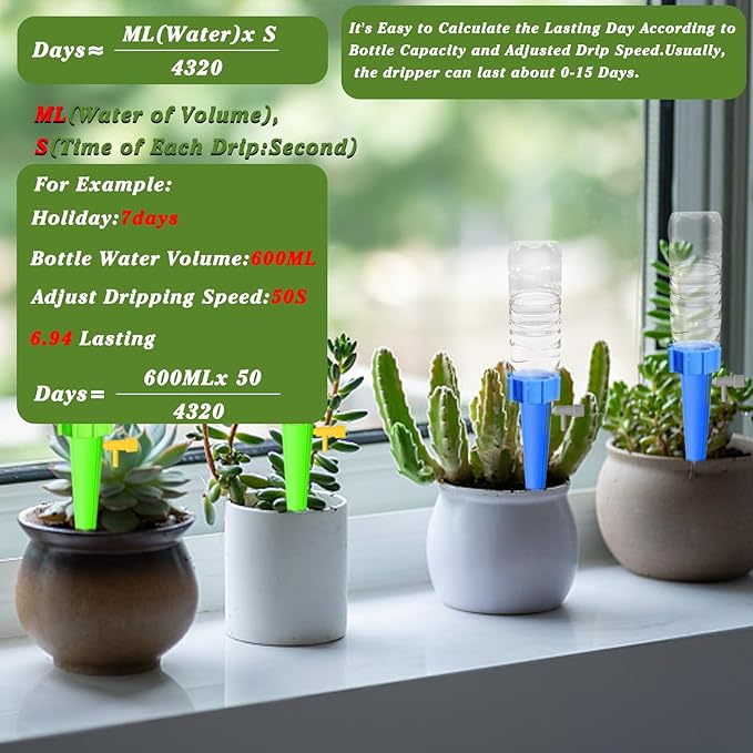 Suyeah 24PCS Self Watering Spikes, Indoor & Outdoor Automatic Plants Waterer, Plug-in Device with Adjustable Valve Switch, Self Watering Planter Insert for Plant