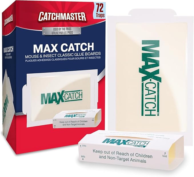 Catchmaster Max-Catch Mouse & Insect Glue Trap 72pk, Mouse Traps Indoor for Home, Sticky Pest Control Adhesive Tray for Catching Bugs, Bulk Classic Glue Boards