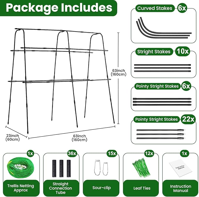 OTOSUNNY Cucumber Trellis for Raised Bed, 5.3' Tall Garden Arch Trellis for Climbing Plants Outdoor, Reinforced 14mm Metal Climbing Plant Support Grape Vine Tomato Pea Bean Vegetables Trellis, Black