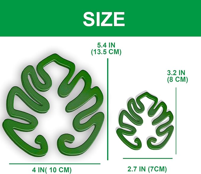 4PACKS Unique & Aesthetic Monstera Leaf Shape Grapple Plant Support, Grappler Rings, Plant Support Monstera with Ties, Keeps Plants Tame & Growing Vertical (Green)