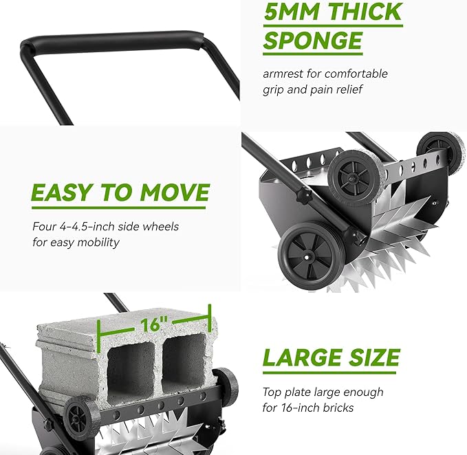 Lineware 18-Inch Lawn Aerator,Heavy Duty Push Spike Aerator with 4 Wheels,Aerator Lawn Tool with Steel Handle, Manual Aerator Lawn Tool with Foam Armrests, Suitable for Lawn, Garden and Yard | 18-Inch Lawn Aerator, Spike Aerator with 4 Wheels, Aerator ...