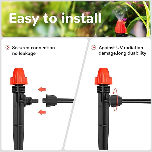 360° Adjustable Drip Spray Emitters for 1/4" Tubing, 30pcs | Lock Barb Parts, with Stake