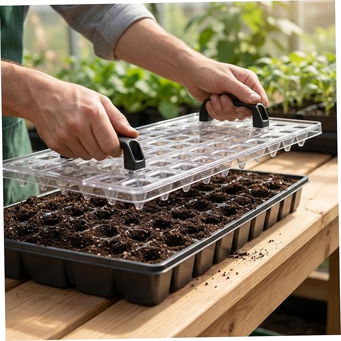 72 Hole Seed Dibber Clear Plastic Soil Digger for Uniform Planting, Efficient Seed Planter & Spacer with Handle for Garden Beds