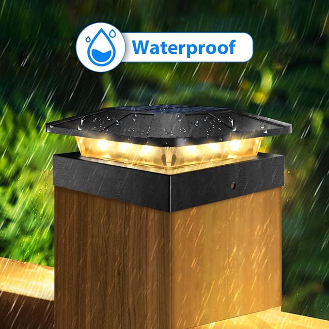 Peasur 4x4in Solar Post Cap Lights Outdoor with 3 Modes, 8 Packs Fence Light Solar Powered Waterproof for Wood/Vinyl Posts for Deck Yard Garden Patio Outside