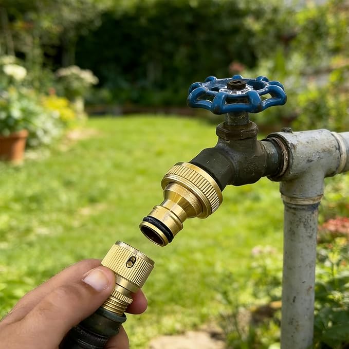 3/4 Inch GHT Solid Brass Garden Hose Quick Connect Fittings, Water Hose Connectors with Leak-Proof Seal for Outdoor Gardening and Cleaning Use (2, Gold)