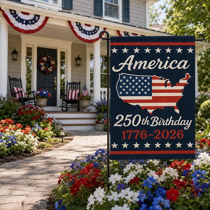 USA 250th Anniversary Garden Flag 12x18 Double-Sided, Patriotic Outdoor Yard Decor 1776-2026 for 4th of July Independence Day, Summer Outside Porch Decorations