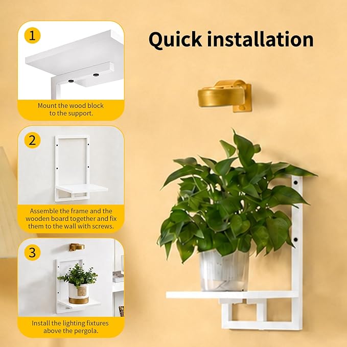 Wall Plant Holder with Grow Lights Set of 2 for Indoor Outdoor, Floating Flower Display Stand for Living Room, Bedroom, Bathroom, Kitchen, Entryway, White