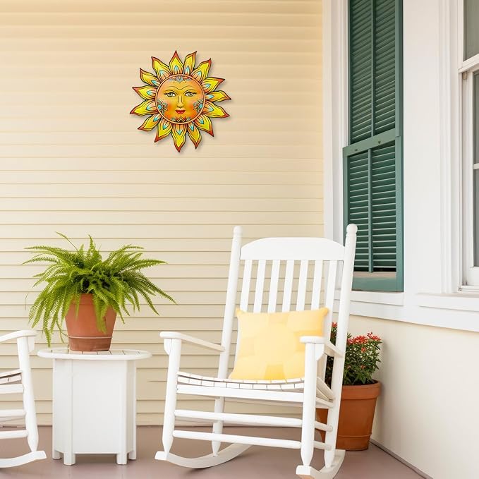 Metal Sun Flower Wall Decor - 12.87 inches Sun Wall Art Hanging Decorations for Outdoor, Home Garden Yard Patio Fence Bedroom Decor