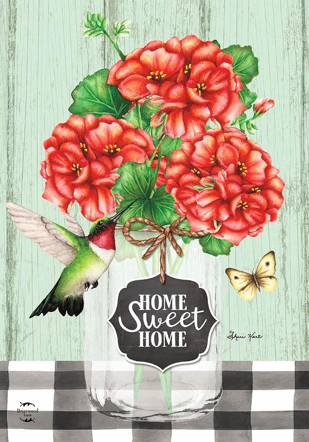 Briarwood Lane Home Sweet Home Geraniums Summer House Flag