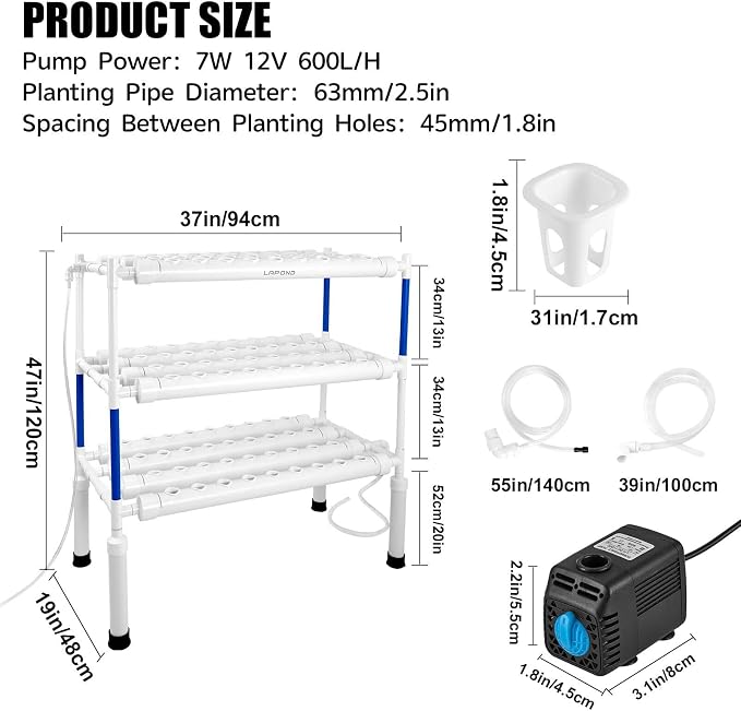 Hydroponics Growing System Kit for Vegetables,Flowers Fruits and Herbs, with 108 Plant Sites, Suitable for Indoor and Outdoor (Upgraded Version)