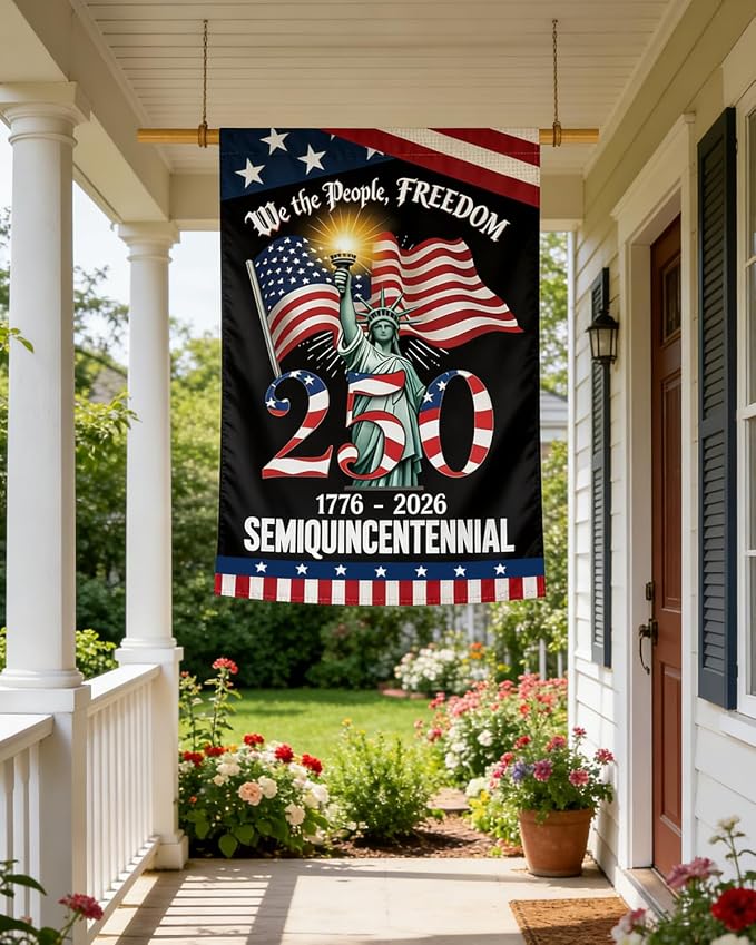 250 Years America Garden Flag, 250th Anniversary USA Patriotic 4th of July Double-Sided Waterproof Banner with Freedom Yard Sign, We The People, 1776-2026 Commemorative, 12 x 18 Inch