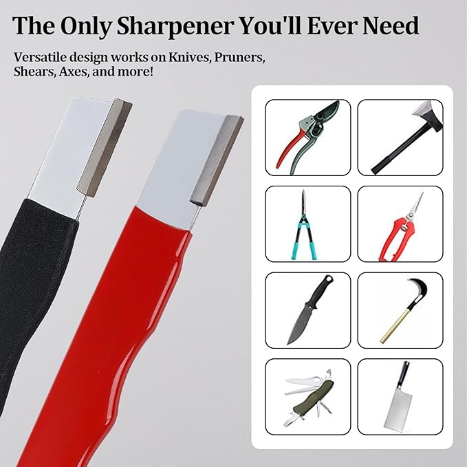 2 Pack Pocket Sized Garden Tool Blade Sharpener Sharpening Tool for Pruners, Shears, Knives, Axes Portable & Easy to Use for Gardening, Camping, Outdoors