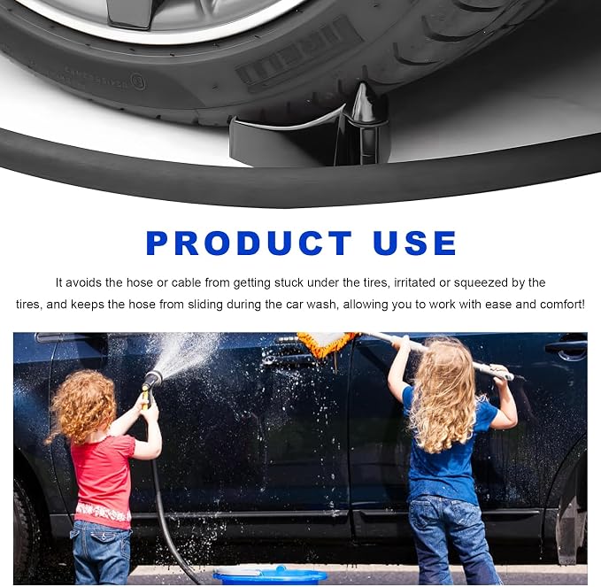 4 PCS Car Hose Guide, Plastic Detailing Tire Hose Roller Preventing Stucking & Snagging Under Tires, Wheel Rolling System Tool Washer Hoses Guide for Car Truck SUV RV ATV (Black)
