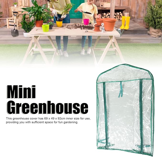 2-Tier Greenhouse Replacement Cover Clear PVC Plant Greenhouse Cover with Roll-Up Zipper Door - 27" L x 19" W x 36" H