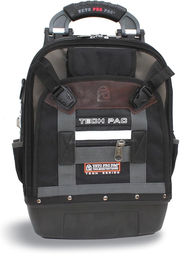Veto Pro Pac Tech Pac Tool Backpack – Heavy-Duty Weatherproof Tool Bag with 46 Pockets, Waterproof Molded Base & Ergonomic Padded Straps & EVA Back Padding for Technicians and Contractors