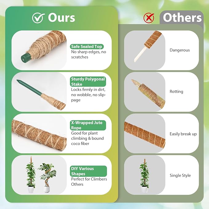 2 Pack Bendable Moss Pole, 48" DIY Shape Monstera Plant Support for Climbing Indoor Plants, Coco Coir Plant Support Stake for Monstera, Pothos, Philodendron & Indoor Potted Vines