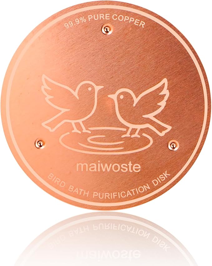 Bird Bath Copper Disk, 4 Inch 0.6mm Thick 99.9% Pure Copper Disc with Triple-Point Support, Natural Water Cleaner for All-Season Use, Universal Fit for Outdoor BirdBaths, Bowls