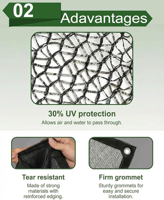 vensovo 30% Sunblock Shade Cloth Net Black Resistant - 10x20 Ft Garden Shade Mesh for Plant Cover, Greenhouse, Chicken Coop, Kennels, Tomatoes Plants