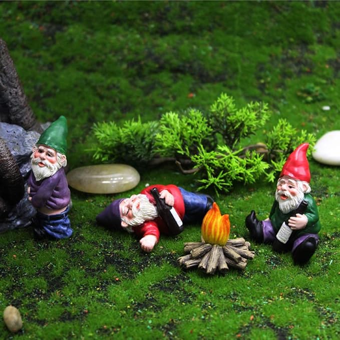 MUAMAX Miniature Garden Gnomes Fairy Garden Gnome Figurines Small Fairy Gardens Accessories Funny Campfire Gnomes Set of 3