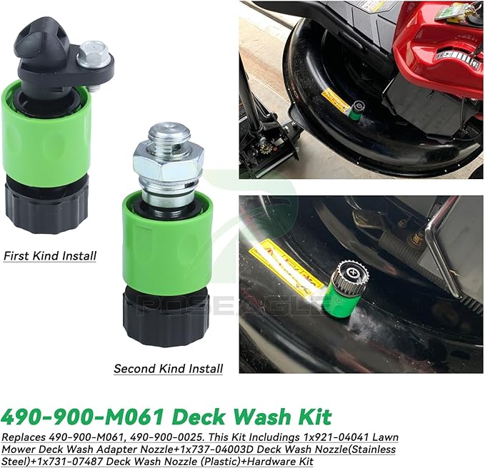 490-900-M061 Deck Wash Kit Replaces 490-900-0025 Including 921-04041 Lawn Mower Deck Wash Adapter Nozzle, 737-04003D Deck Wash Nozzle(Stainless Steel), 731-07487 Deck Wash Nozzle (Plastic)