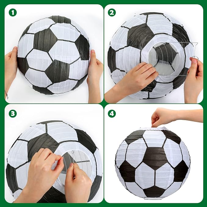 Kesoto 12 Inch Soccer Paper Lanterns Sports Soccer Themed Birthday Party Decorations Supplies Party Favors - Pack of 5