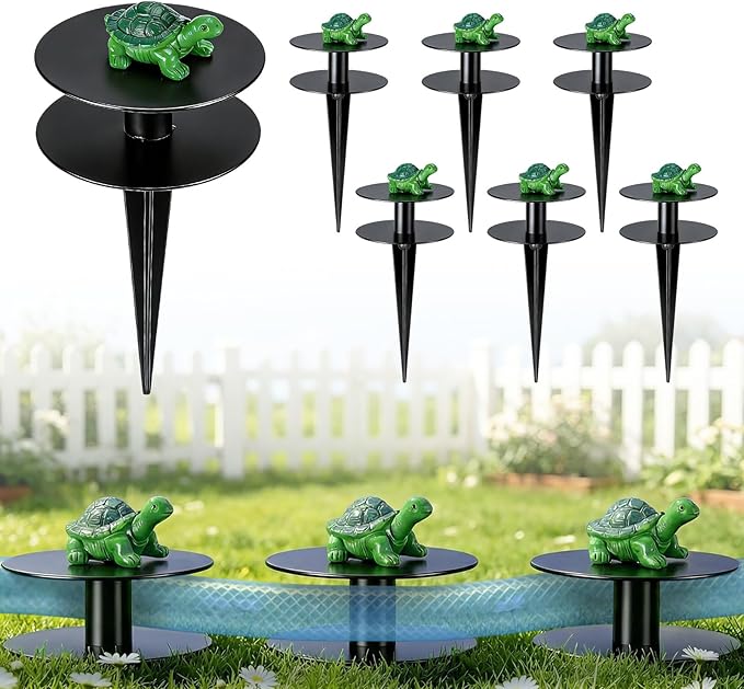 6 Pcs Turtle Garden Hose Guide Stakes, 8.7" Heavy Duty Cast Iron Hose Guide for Garden, Metal Water Hose Guide, Rustproof Decorative Hose Guides for Outside Flower Beds, Lawn & Plant Protection