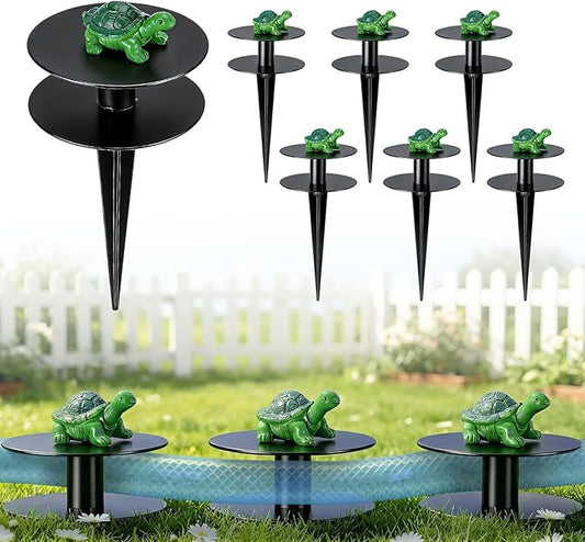 6 Pcs Turtle Garden Hose Guide Stakes, 8.7" Heavy Duty Cast Iron Hose Guide for Garden, Metal Water Hose Guide, Rustproof Decorative Hose Guides for Outside Flower Beds, Lawn & Plant Protection