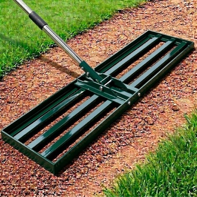 Lawn Leveling Rake, 30x10 inch Adjustable Lawn Leveler for Yard & Garden, Heavy Duty Stainless Steel Handle, Effort Saving Soil & Dirt Leveling Tool for Lawn Top Easy Dressing-Green