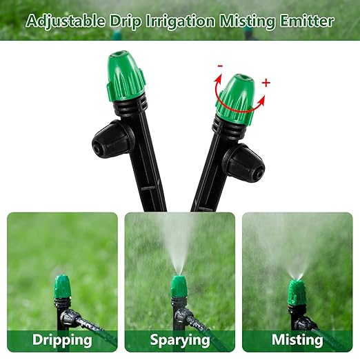 HUISUYTON 1/4" Drip Irrigation Spray Emitters Leak-Proof 30PCS Adjustable Spray Emitters with Lock Barbed 6" Sturdy Stake for (4-7mm) Garden,Raised Garden Bed,Greenhouses(30PCS Misting)